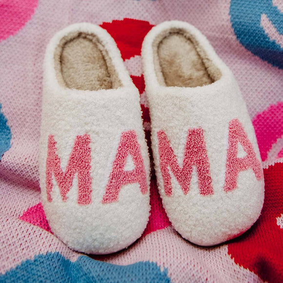 Pink MAMA Mother’s Day Slippers: White / S/M