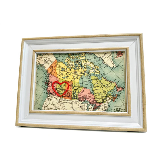 Alberta Mini Heart Map - White Rustic Frame