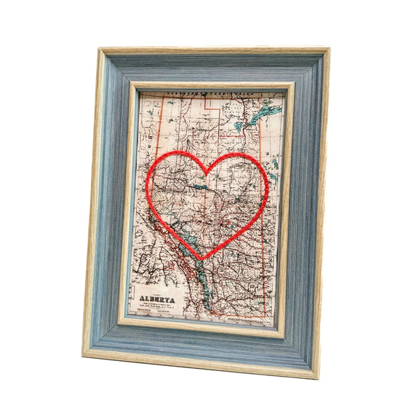 Alberta Heart Map - Blue Rustic Frame