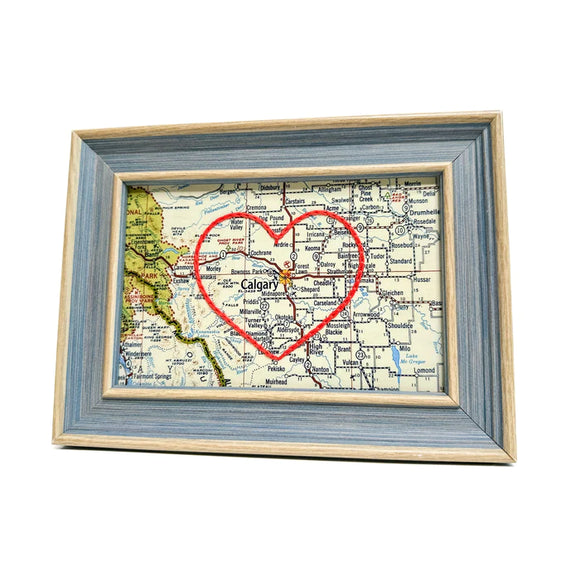 Calgary Heart Map - Blue Rustic Frame