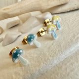 "Agaric" Porcelain Mushroom Stud Earrings in Blue
