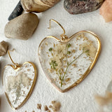 "Bronte" Clear Acrylic Heart Earrings with Real Dried Flowers
