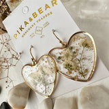 "Bronte" Clear Acrylic Heart Earrings with Real Dried Flowers