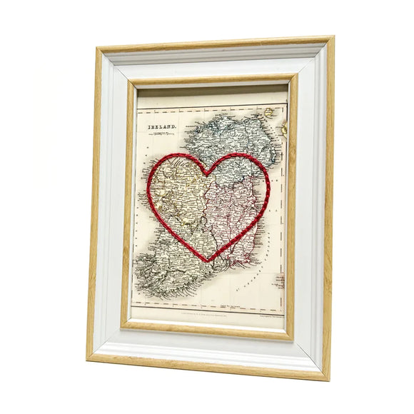 Ireland Heart Map - White Rustic Frame