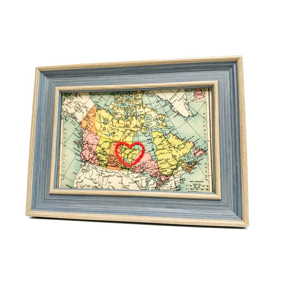 Manitoba Mini Heart Map - Blue Rustic Frame