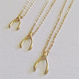 "Wish" Wishbone Charm Necklace in Gold