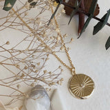 "Atum" Round Charm with Rhinestone Necklace Gold