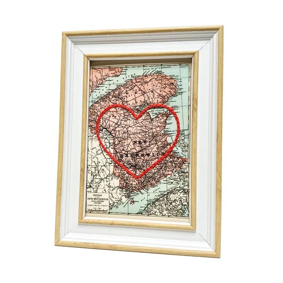 New Brunswick Heart Map - White Rustic Frame