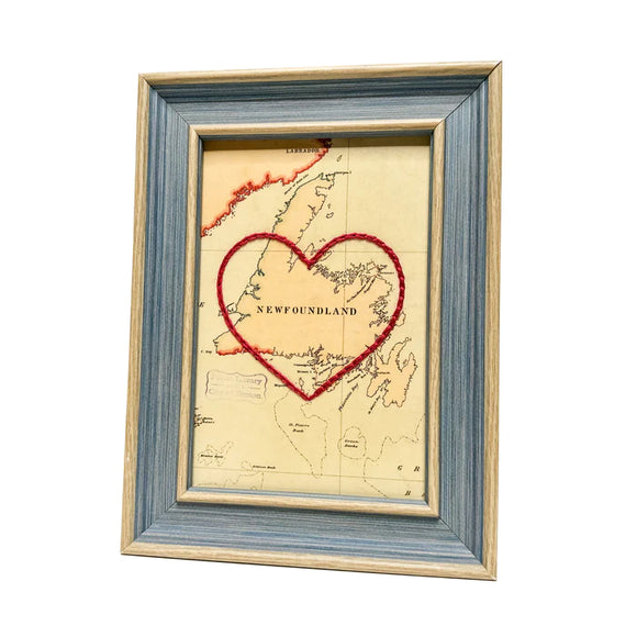 Newfoundland Heart Map - Blue Rustic Frame