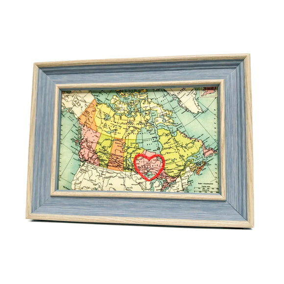 Ontario Mini Heart Map - Blue Rustic Frame