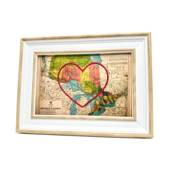 Ontario Heart Map - White Rustic Frame