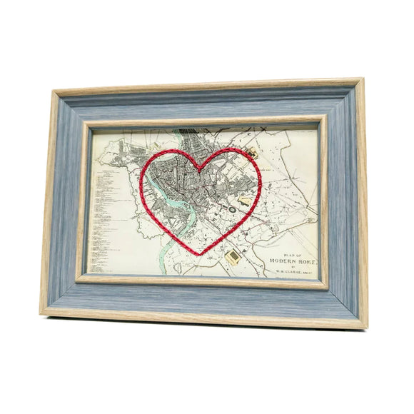 Rome Heart Map - Blue Rustic Frame