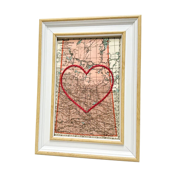 Saskatchewan Heart Map - White Rustic Frame