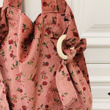 Vintage Floral Corduroy Tote Bag: RED