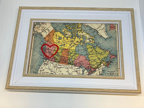 British Columbia Mini Heart Map - White Rustic Frame