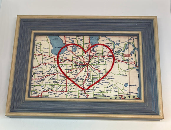 Winnipeg Heart Map - Blue Rustic Frame