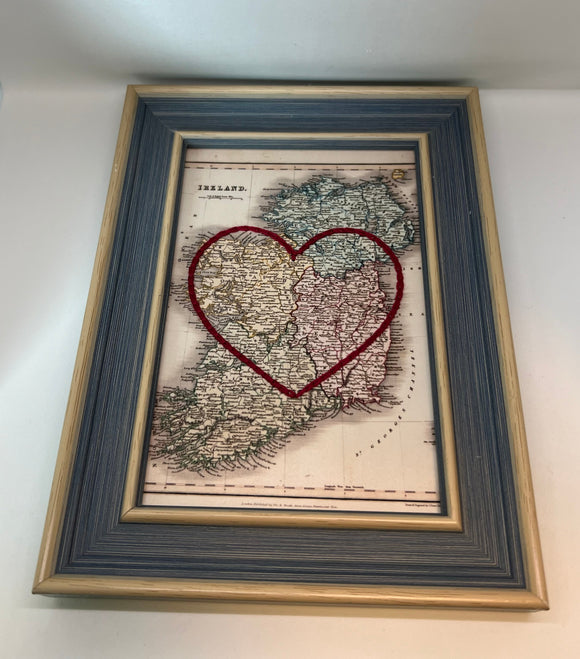 Ireland Heart Map - Blue Rustic Frame