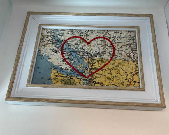 Vancouver Heart Map - White Rustic Frame