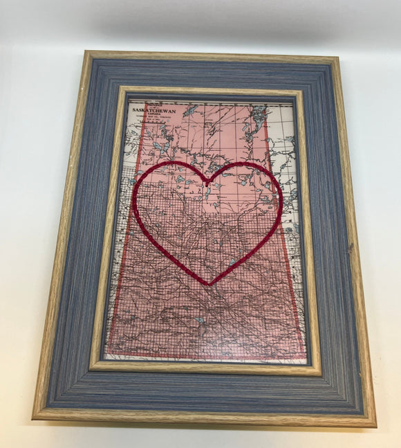 Saskatchewan Heart Map - Blue Rustic Frame