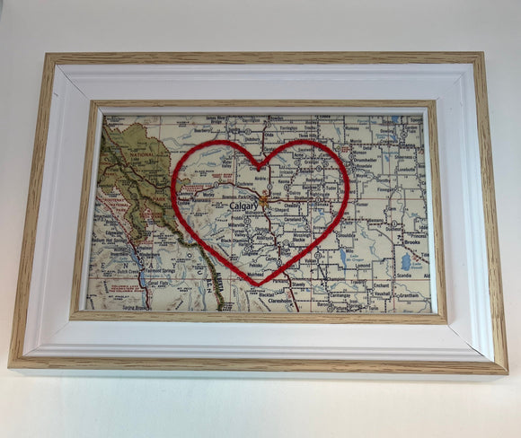 Calgary Heart Map - White Rustic Frame