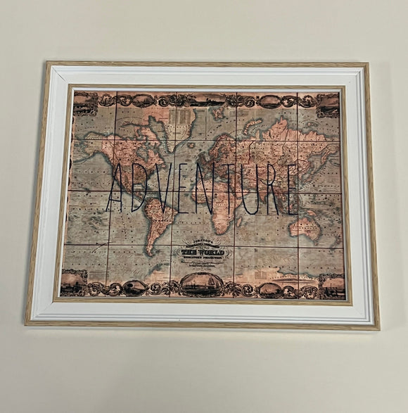 Adventure Map - White Rustic Frame