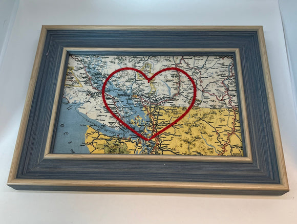 Vancouver Heart Map - Blue Rustic Frame