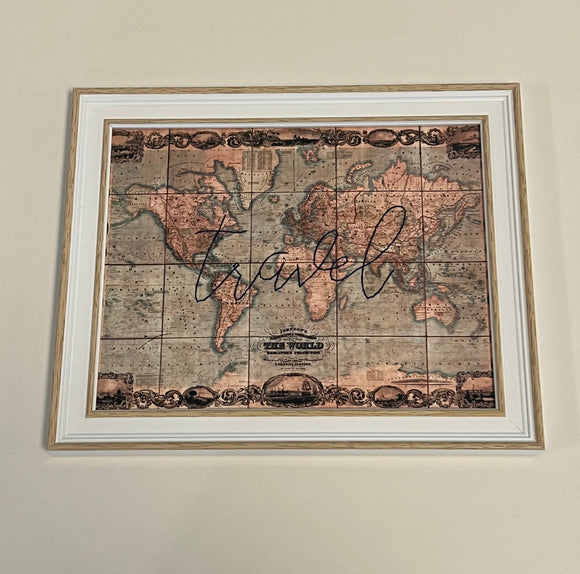 Travel Map - White Rustic Frame