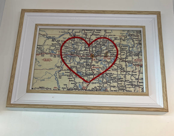 Edmonton Heart Map - White Rustic Frame