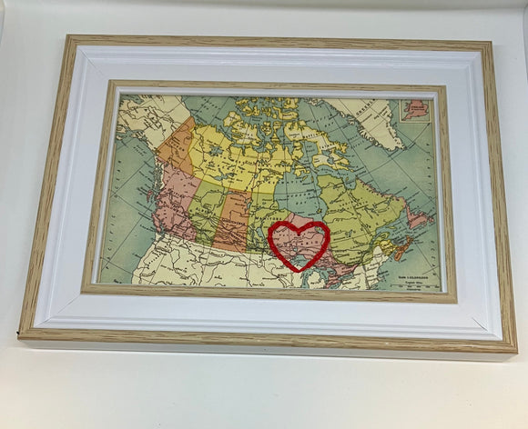 Ontario Mini Heart Map - White Rustic Frame