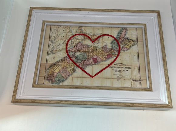 Nova Scotia Heart Map - White Rustic Frame
