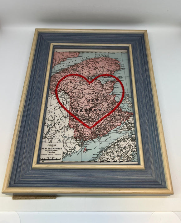New Brunswick Heart Map - White Rustic Frame