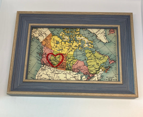 Alberta Mini Heart Map - Blue Rustic Frame