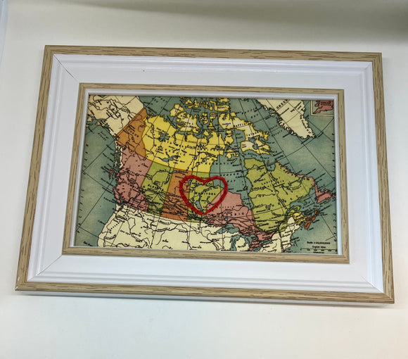 Manitoba Mini Heart Map - White  Rustic Frame
