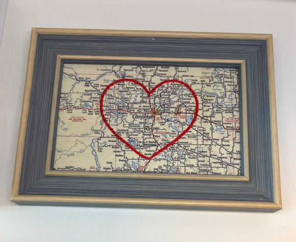 Edmonton Heart Map - Blue Rustic Frame