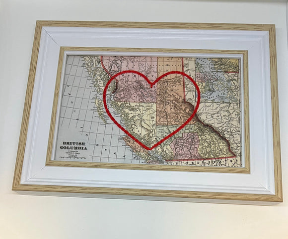 British Columbia Heart Map - White Rustic Frame