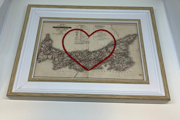 Prince Edward Island Heart Map - White Rustic Frame