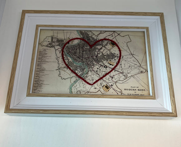 Rome Heart Map - White Rustic Frame