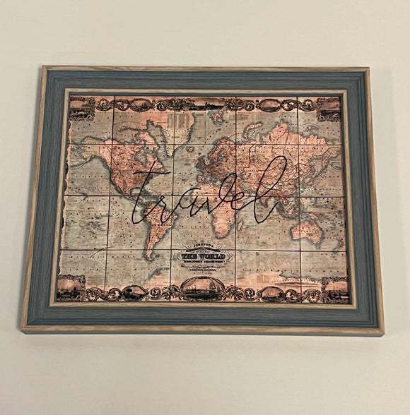Travel Map - Blue Rustic Frame