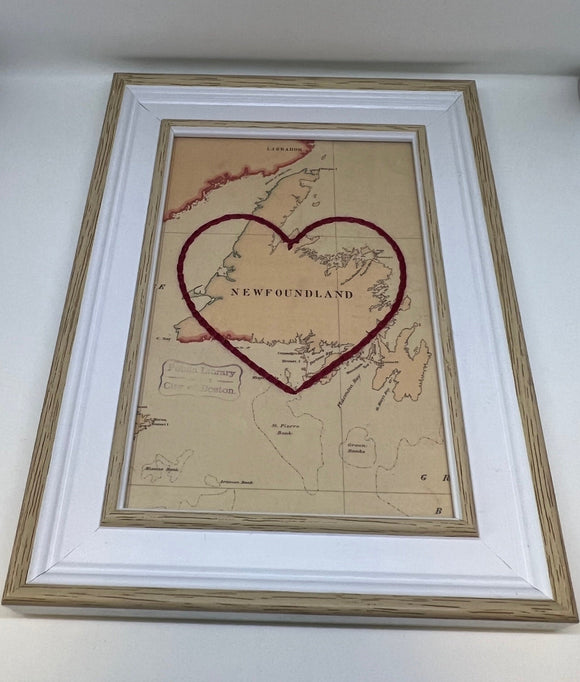 Newfoundland Heart Map - White Rustic Frame