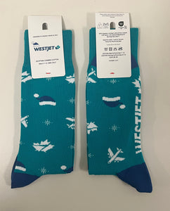 WestJet Limited Edition Blue Santa Hat Holiday Socks