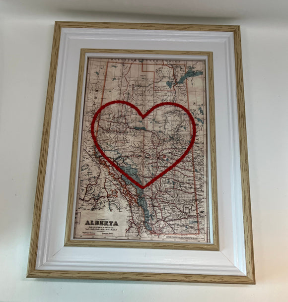 Alberta Heart Map - White Rustic Frame