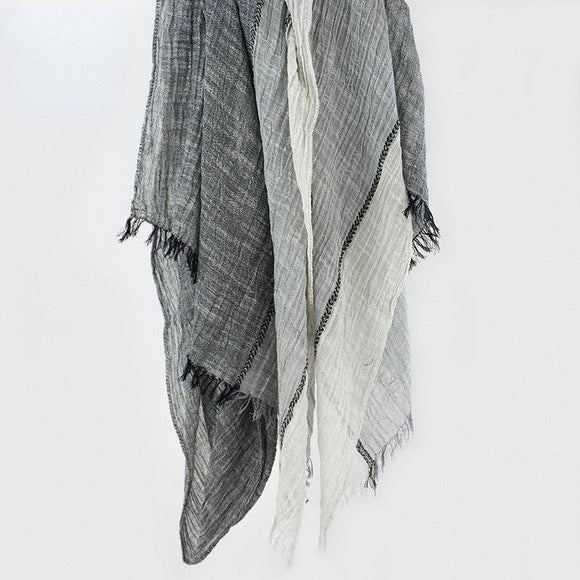 Scarvii - Elegant Stitching Design Cotton Long Scarf: BLKGRYBGE / 190*80cm