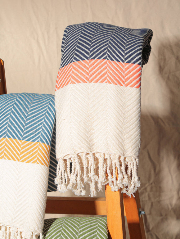 Colorful Soft Cotton Throw & Picnic Blankets Navy/Coral
