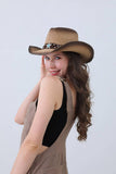 Classic Western Cowboy Hat with Star Accent: Brown