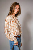 Western Printed Long Sleeve Button-Up Shirt: OFF WHITE RUST