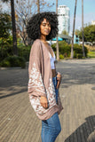 Embroidered Floral Vine Lightweight Kimono - Long Sleeve: Mocha