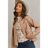 Mini Checkered Button Down Ruffled Jacket: BROWN )