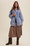 Heart Detail Oversized Denim Shirt: Light Denim