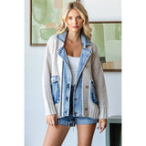 Knit Body Denim Layerd Jacket: Cream