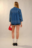 Embroidery Detailed Over Sized Denim Jacket: MED WASH